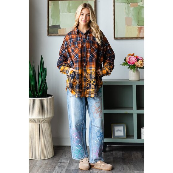 Oli & Hali Emberloom Embroidered Mineral Wash Button Down NEW Size Various - Picture 5 of 7